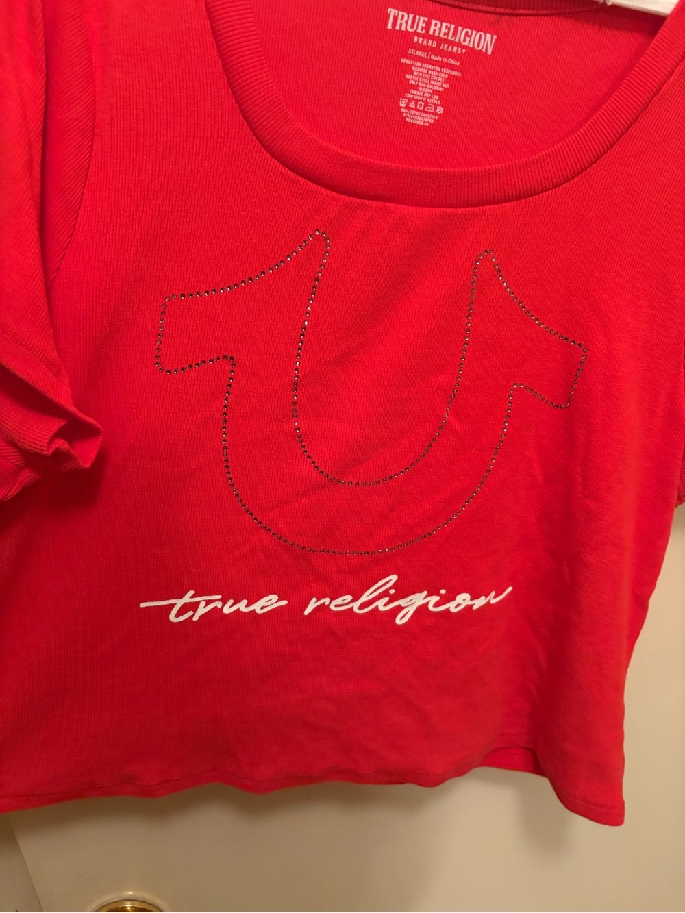 True Religion Red Rhinestone Horseshoe Tee
